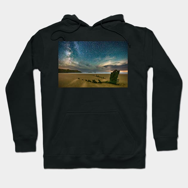 Helvetia Wreck, Rhossili Bay Hoodie by dasantillo